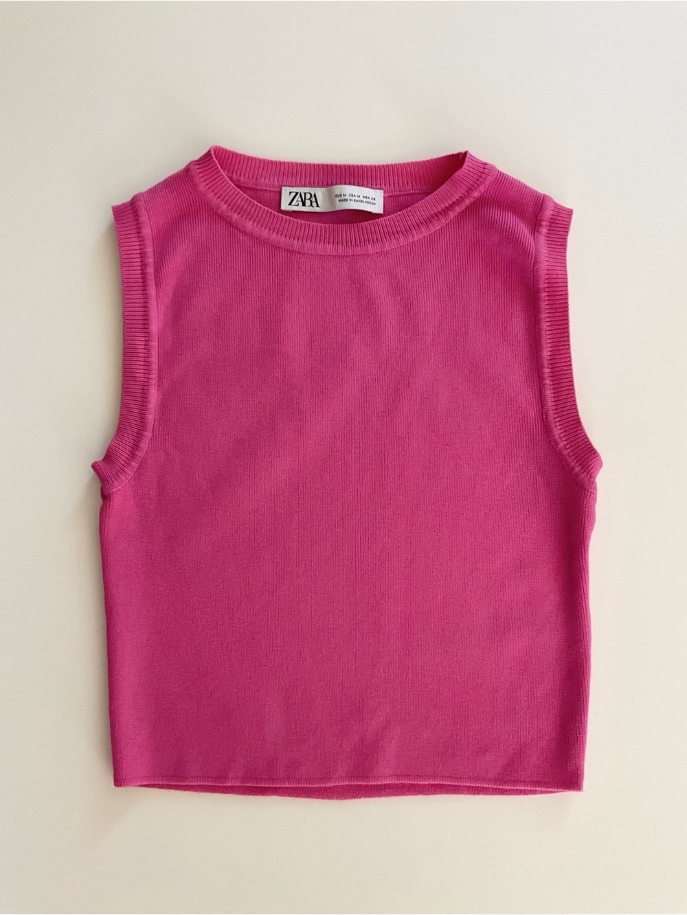 Zara Women’s Pink Ribbed Knit Cropped Tank Top Sweater Size Medium